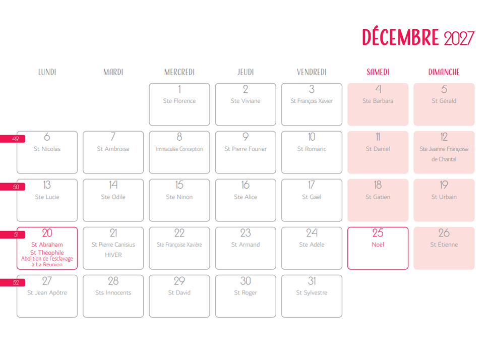Calendrier Fleurs tropicales 2027
