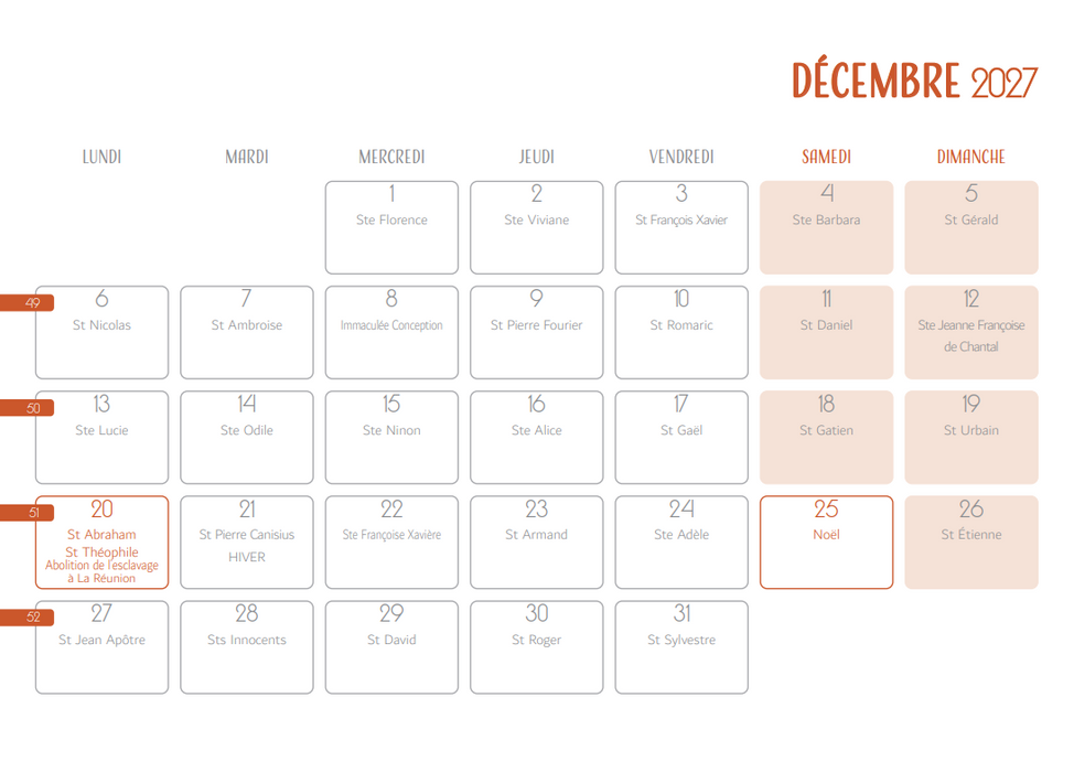 Calendrier 2027 - Martinique
