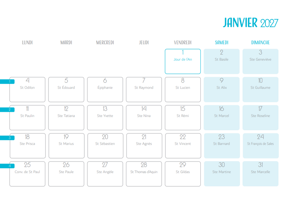 Calendrier 2027 - Guadeloupe