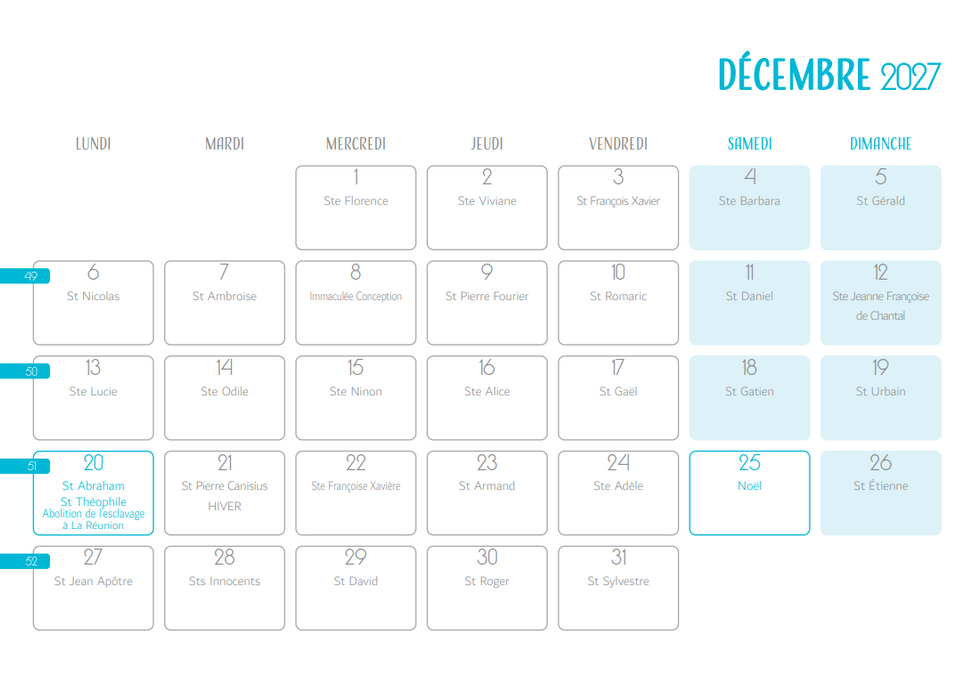 Calendrier 2027 - Guadeloupe