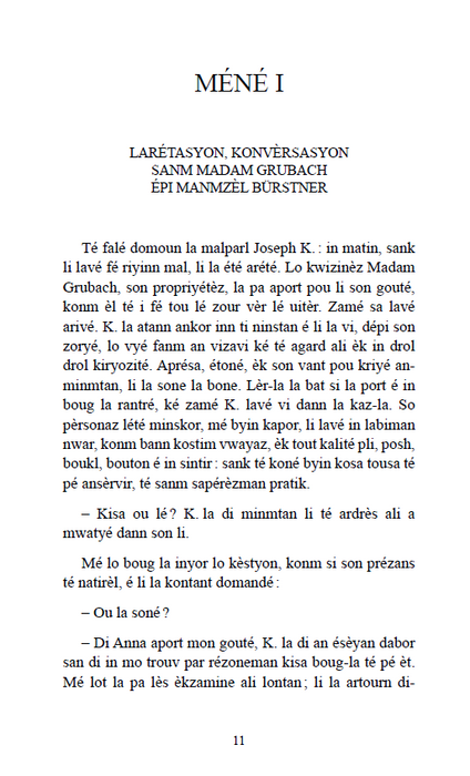 K Lo Prosé - Franz KAFKA, Traduction en créole réunionnais